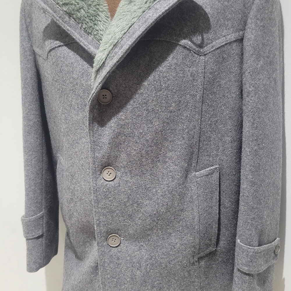 Wm H Leishman Men's Vintage Single Breasted Wool Winter Coat Size 44 Gray Lined - Picture 5 of 12